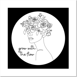 Grow with the flow floral self care quote Posters and Art